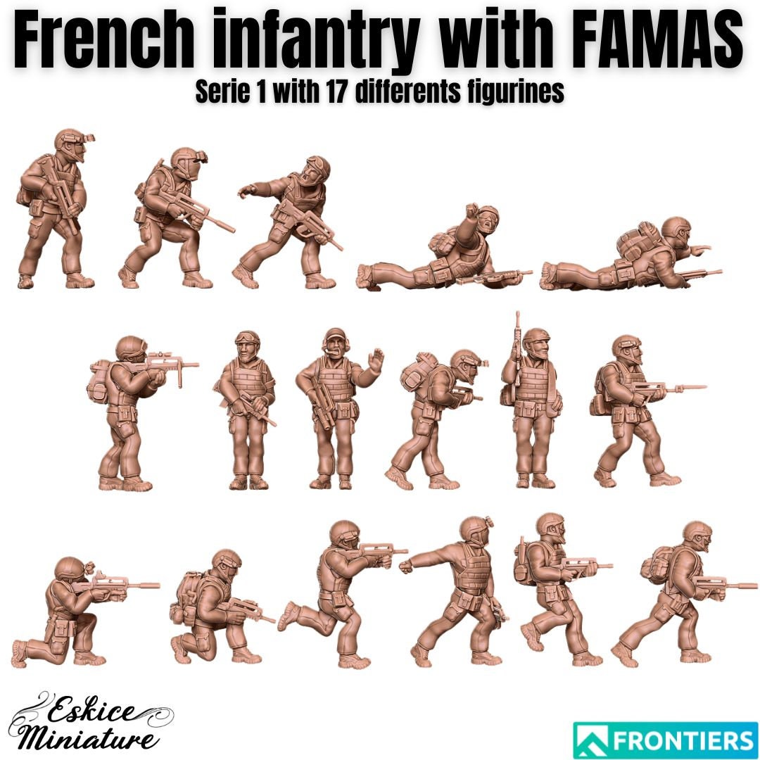 Modern Warfare French Infantry with FAMAS Assault Rifle Squad (17 models) Various Scales Historical Wargaming