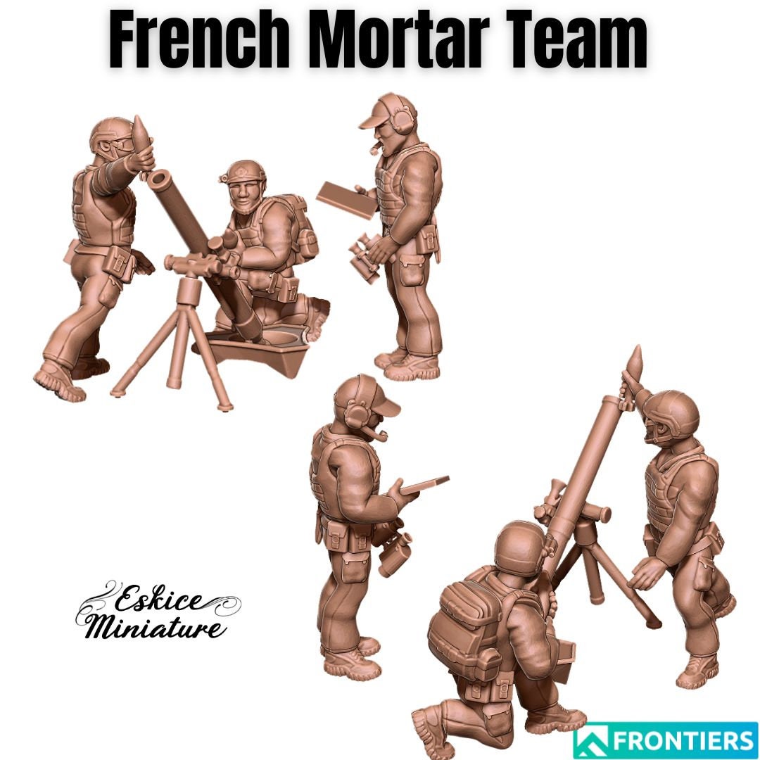 Modern Warfare French Mortar Team (3 models) Various Scales Historical Wargaming