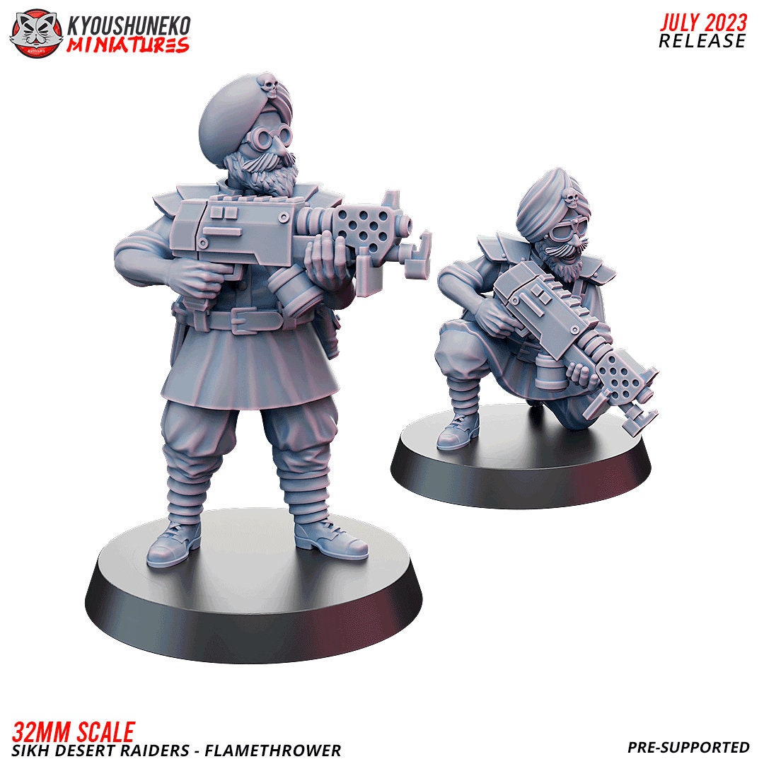Sikh Desert Raider Flamethrower Team (2 models) Various Scales SF Wargaming (US tariffs are pre-paid by us)