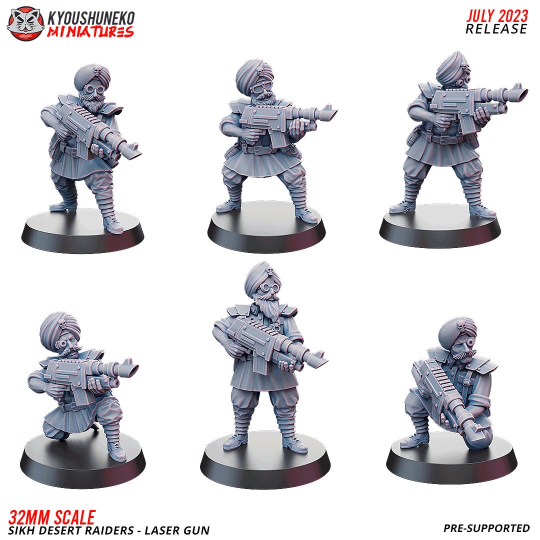 Sikh Desert Raider Laser Gun Squad (6 models) Various Scales SF Wargaming (US tariffs are pre-paid by us)