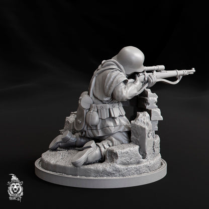 WWII German Sniper Team with Scenic Bases (3 models) Various Scales Historical Wargaming (US tariffs are pre-paid by us)
