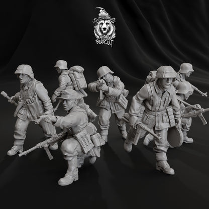 WWII German Assault Pioneers SMG Squad (7 models) Various Scales (US tariffs are pre-paid by us)