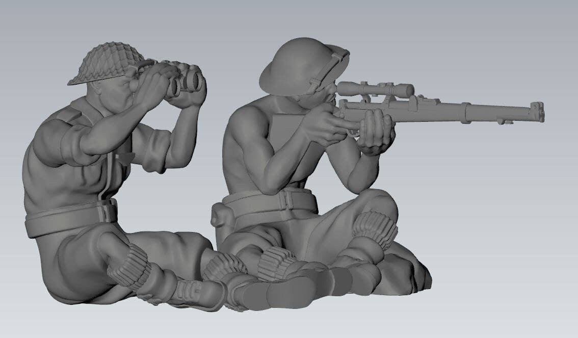 WWII British 8th Army Sniper Team (2 models) Various Scales Historical Wargaming