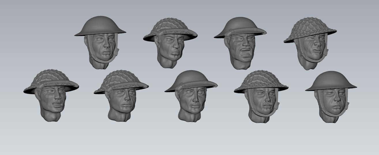 WWII British Heads Set (9 models) Various Scales Historical Wargaming (US tariffs are pre-paid by us)