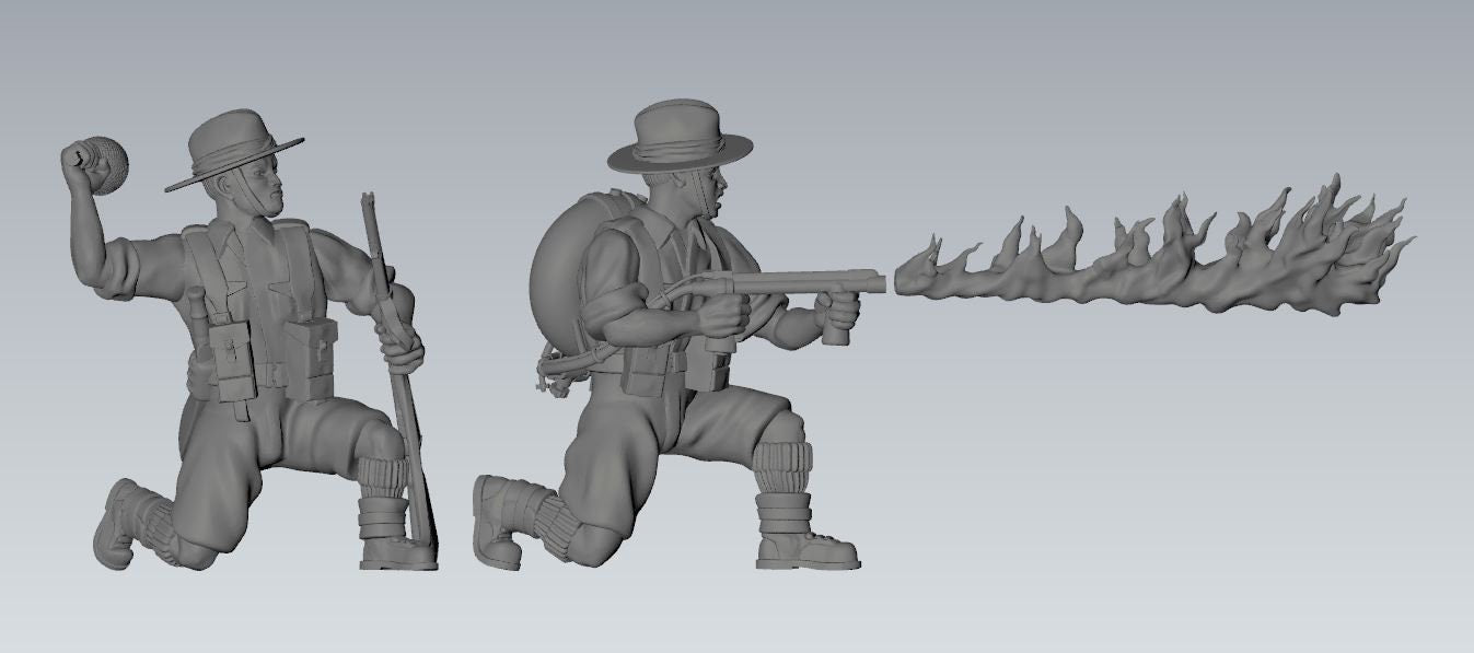 WWII British Gurkha Assault Engineers Flamethrower Team (2 models) Various Scales Historical Wargaming