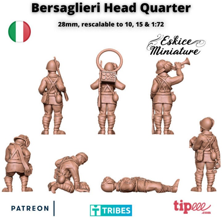 WWII Italian Bersaglieri HQ Unit (7 models) Various Scales Historical Wargaming