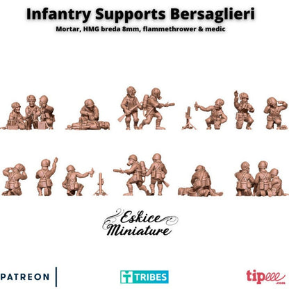 WWII Italian Bersaglieri Support Weapons Set (Mortar, HMG, Flamethrower and Medic 10 Models) Various Scales Historical Wargaming