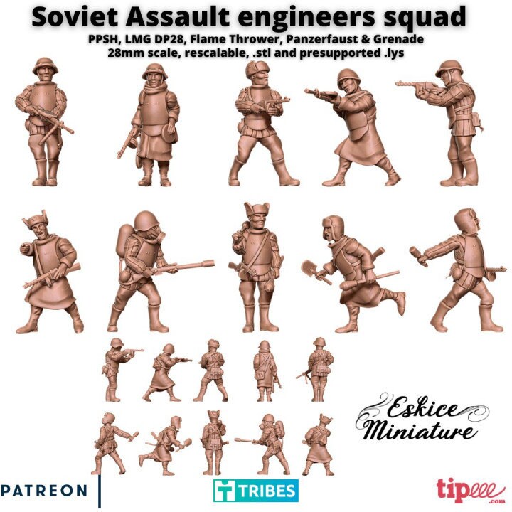 WWII Soviet Assault Engineers Squad (10 models) Various Scales Historical Wargaming