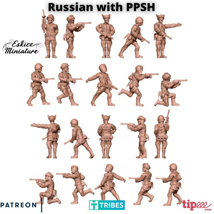 WWII Soviet PPSH SMG Unit (10 models) Various Scales Historical Wargaming