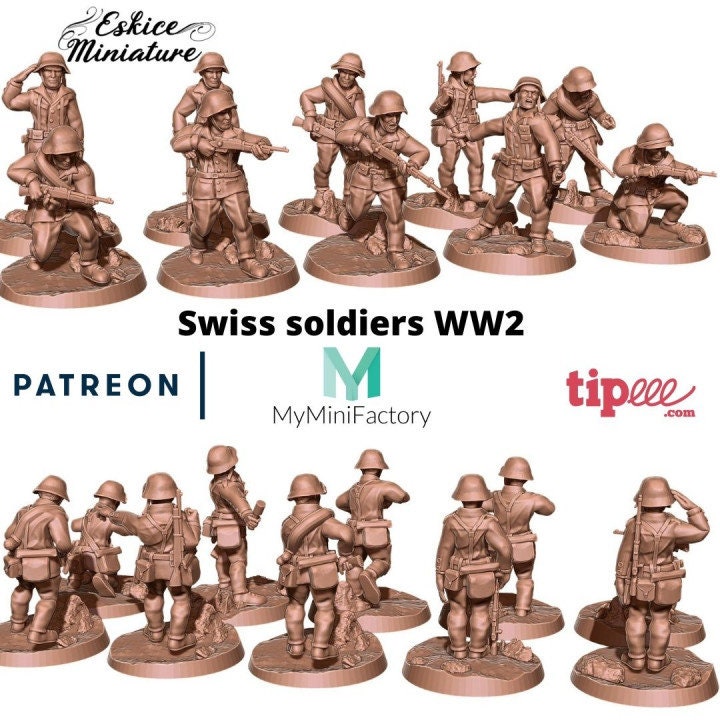 WWII Swiss Infantry Squad (10 models) Various Scales Historical Wargaming