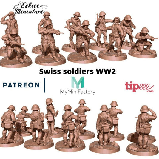 WWII Swiss Infantry Squad (10 models) Various Scales Historical Wargaming