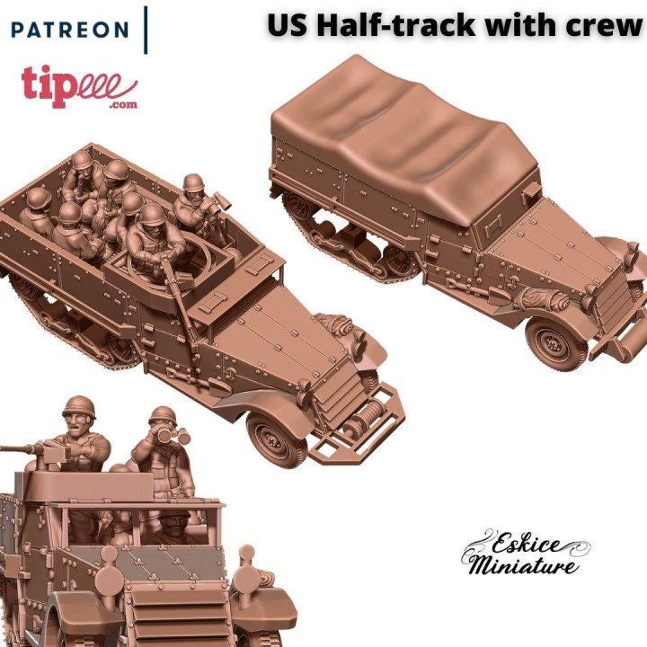 WWII US M3 Half Track with Crew Various Scales Historical Wargaming