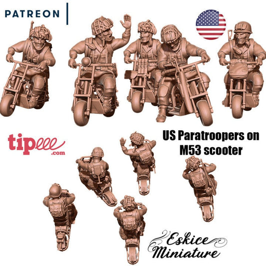 WWII US Paratroopers on M53 Scooters (5 models) (US tariffs are pre-paid by us)