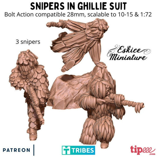 WWII US Snipers in Ghille Suits Set (3 models) Various Scales Historical Wargaming