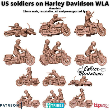 WWII US Unit on Harley Davidson Motorcycles (6 models) Various Scales Historical Wargaming