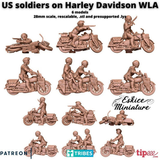 WWII US Unit on Harley Davidson Motorcycles (6 models) Various Scales Historical Wargaming