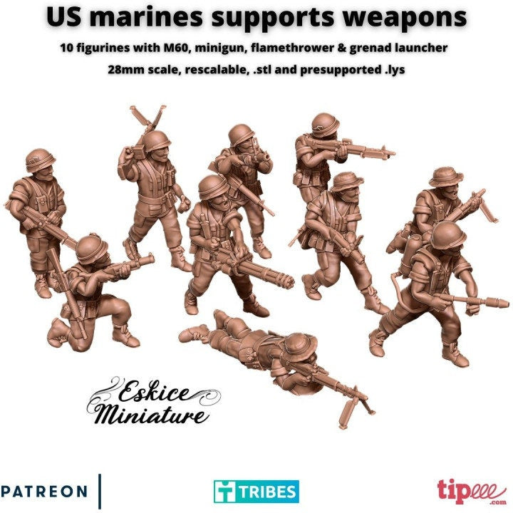Vietnam War USMC Infantry Support Weapons Unit (10 models) Various Scales Historical Wargaming