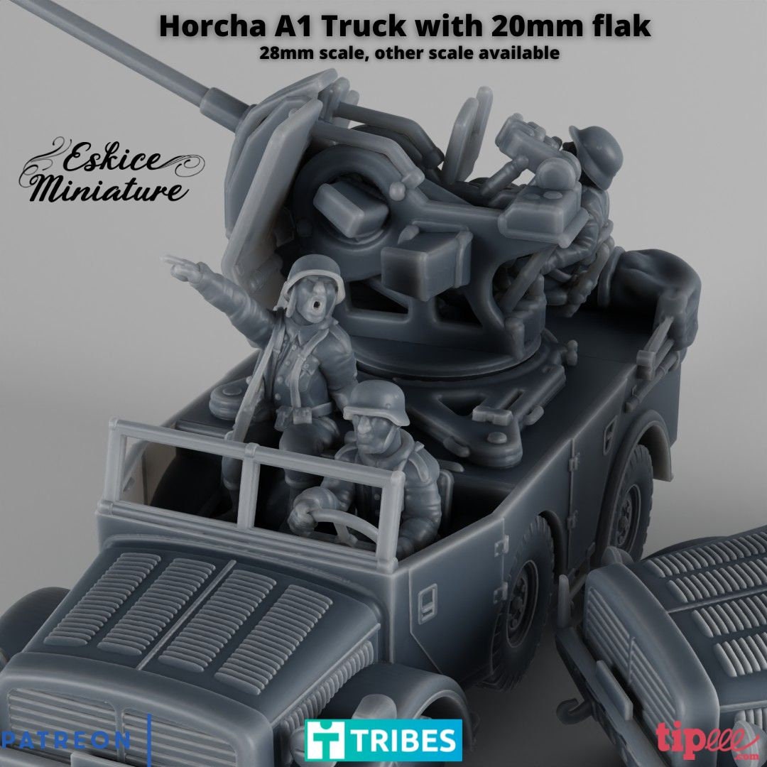 WWII German Horch A1 Truck with 2cm Flak with Crew Various Scales Historical Wargaming (1 model)