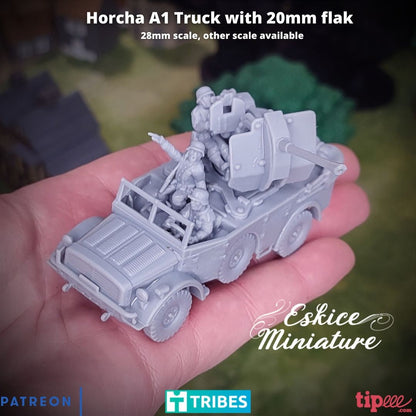 WWII German Horch A1 Truck with 2cm Flak with Crew Various Scales Historical Wargaming (1 model)