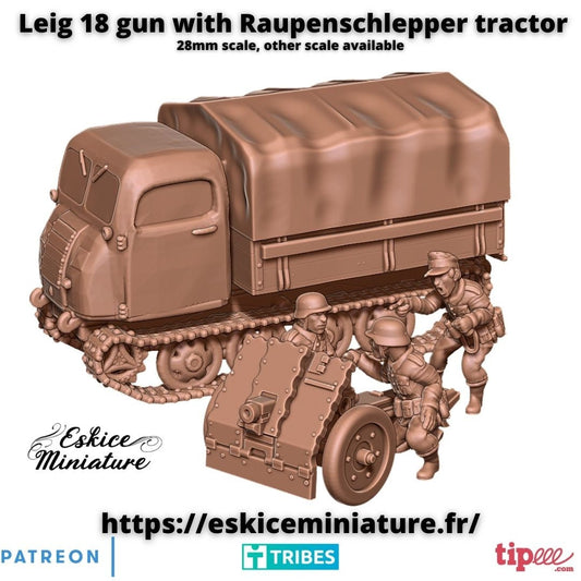 WWII German Leig 18 Gun with Crew and Tractor Raupenschlepper Various Scales Historical Wargaming (US tariffs are pre-paid by us)