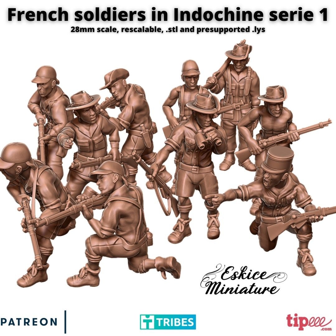 Vietnam War WWII French Indochina Infantry Squad (10 models) Various Scales Historical Wargaming