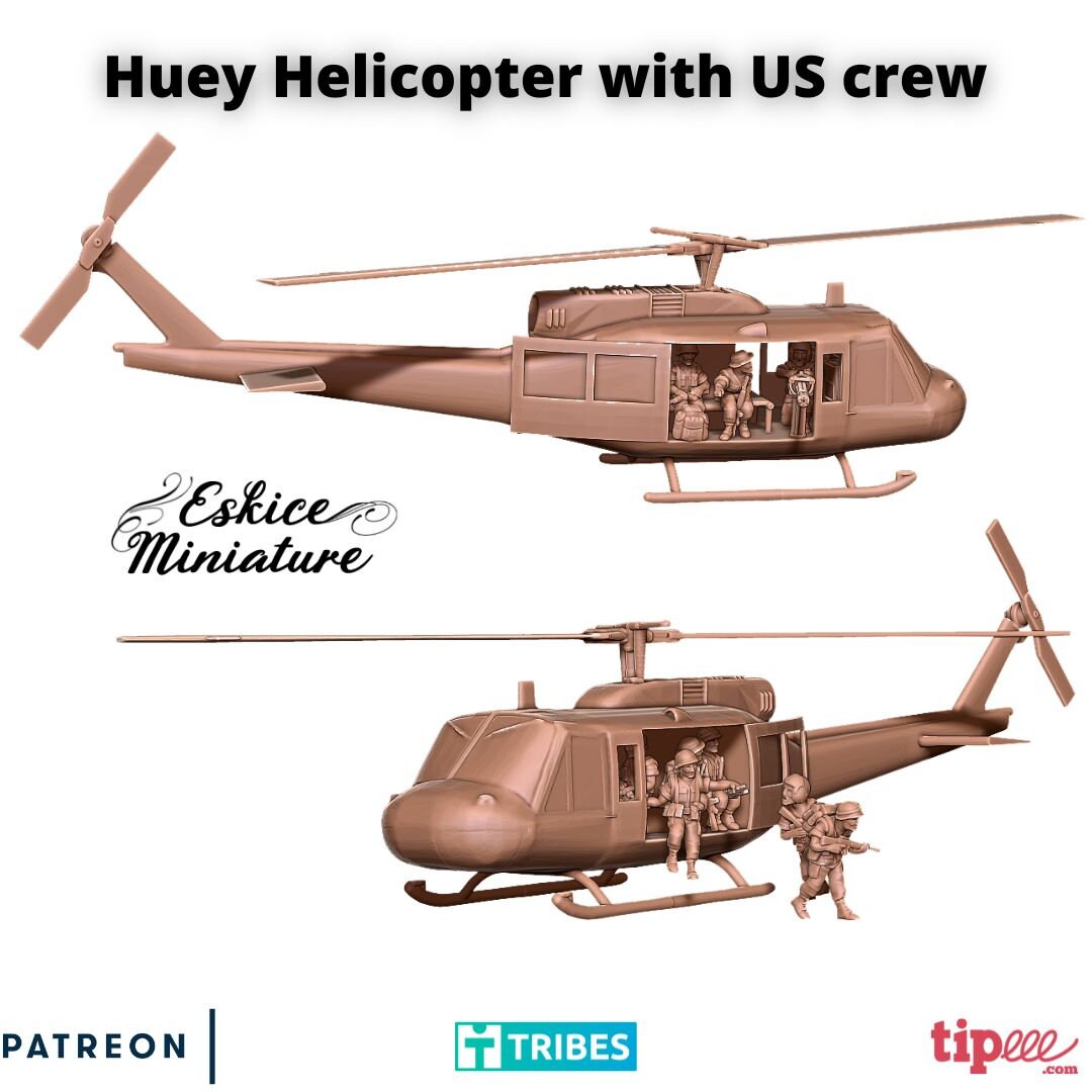 Vietnam War US Bell UH-1 Huey Helicopter with Crew Various Scales Historical Wargaming