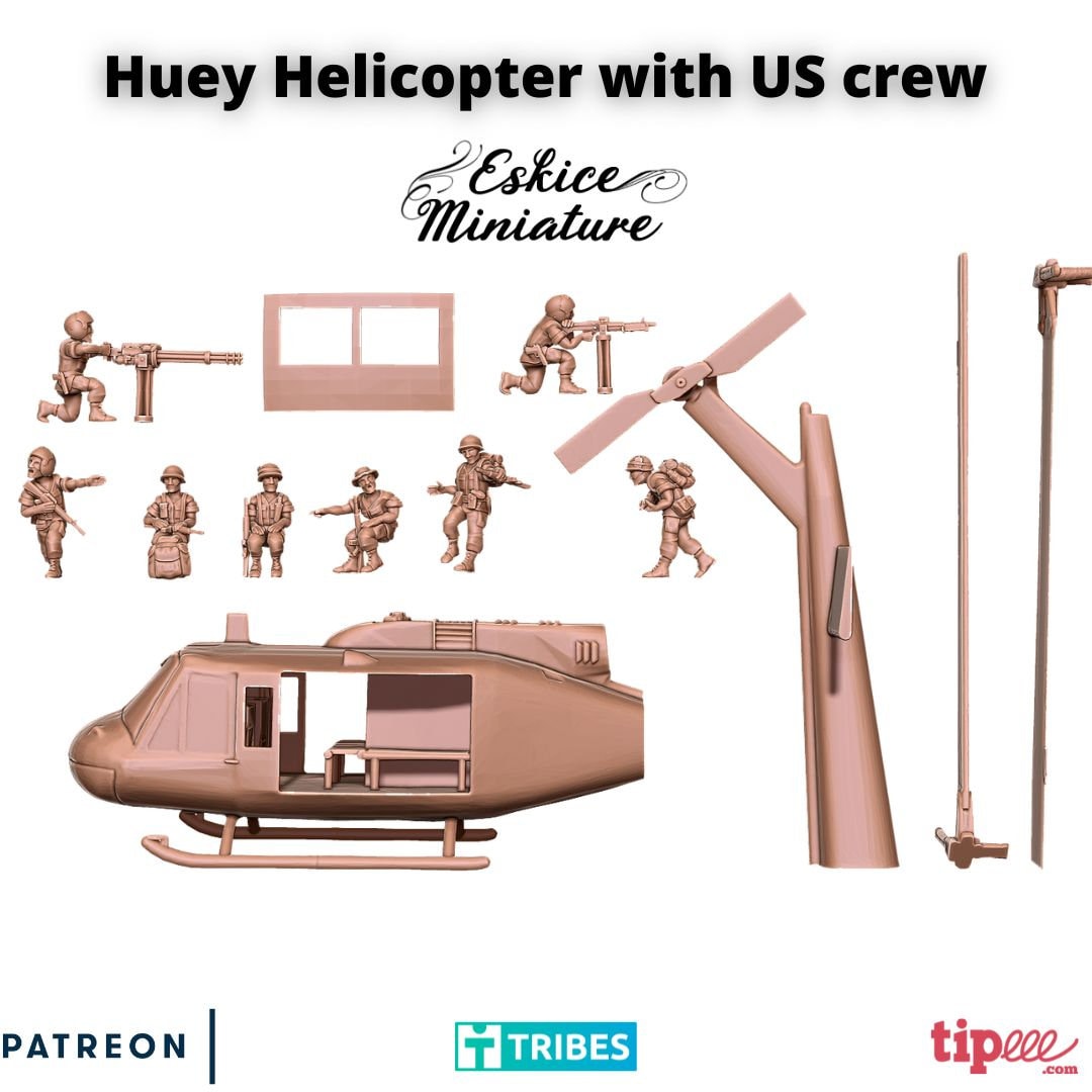 Vietnam War US Bell UH-1 Huey Helicopter with Crew Various Scales Historical Wargaming
