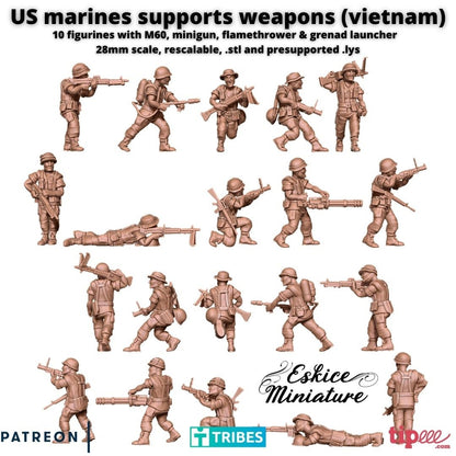 Vietnam War US Marines Squad with Support Weapons (10 models) Various Scales Historical Wargaming