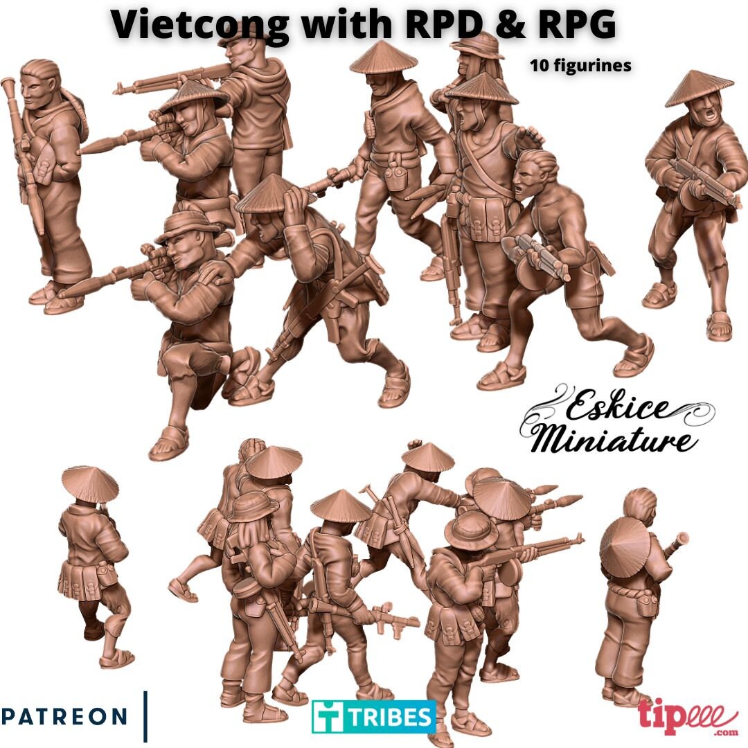 Vietnam War Vietcong Squad with RPD & RPG (10 models) Various Scales Historical Wargaming