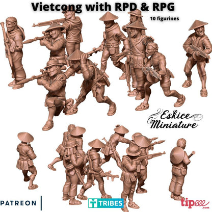 Vietnam War Vietcong Squad with RPD & RPG (10 models) Various Scales Historical Wargaming