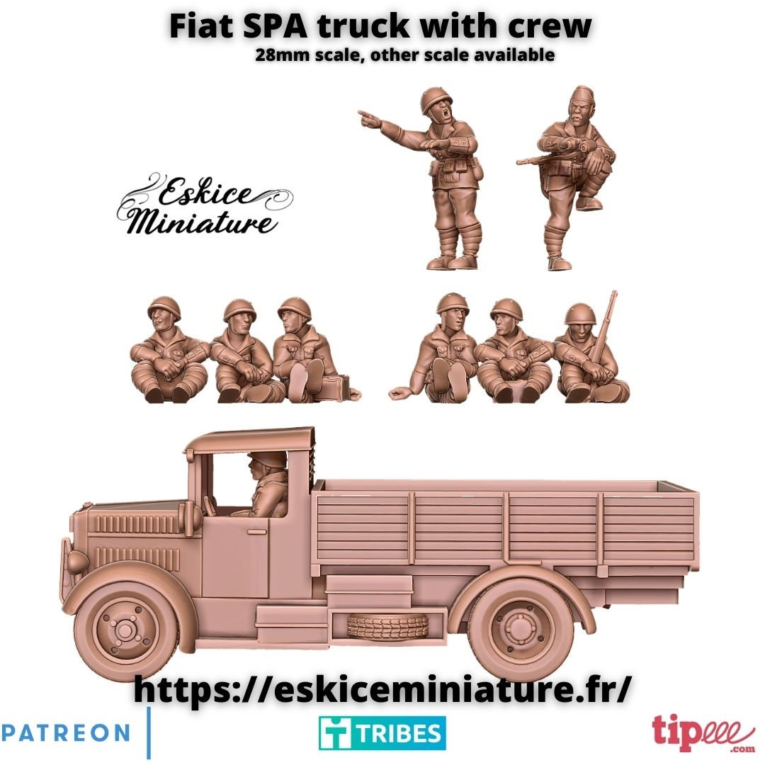 WWII Italian Fiat SPA Truck with Crew Various Scales Historical Wargaming