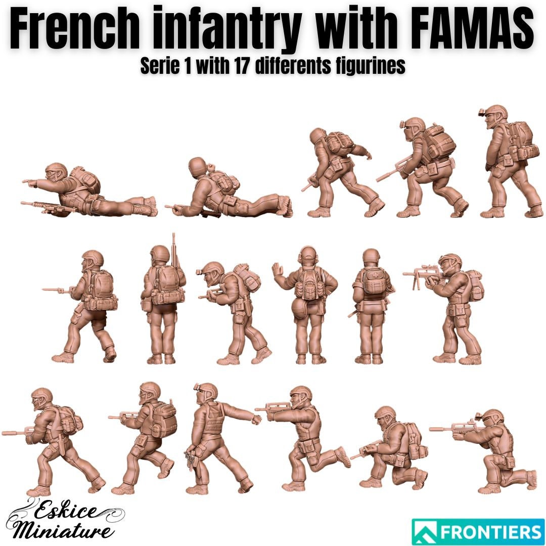 Modern Warfare French Infantry with FAMAS Assault Rifle Squad (17 models) Various Scales Historical Wargaming