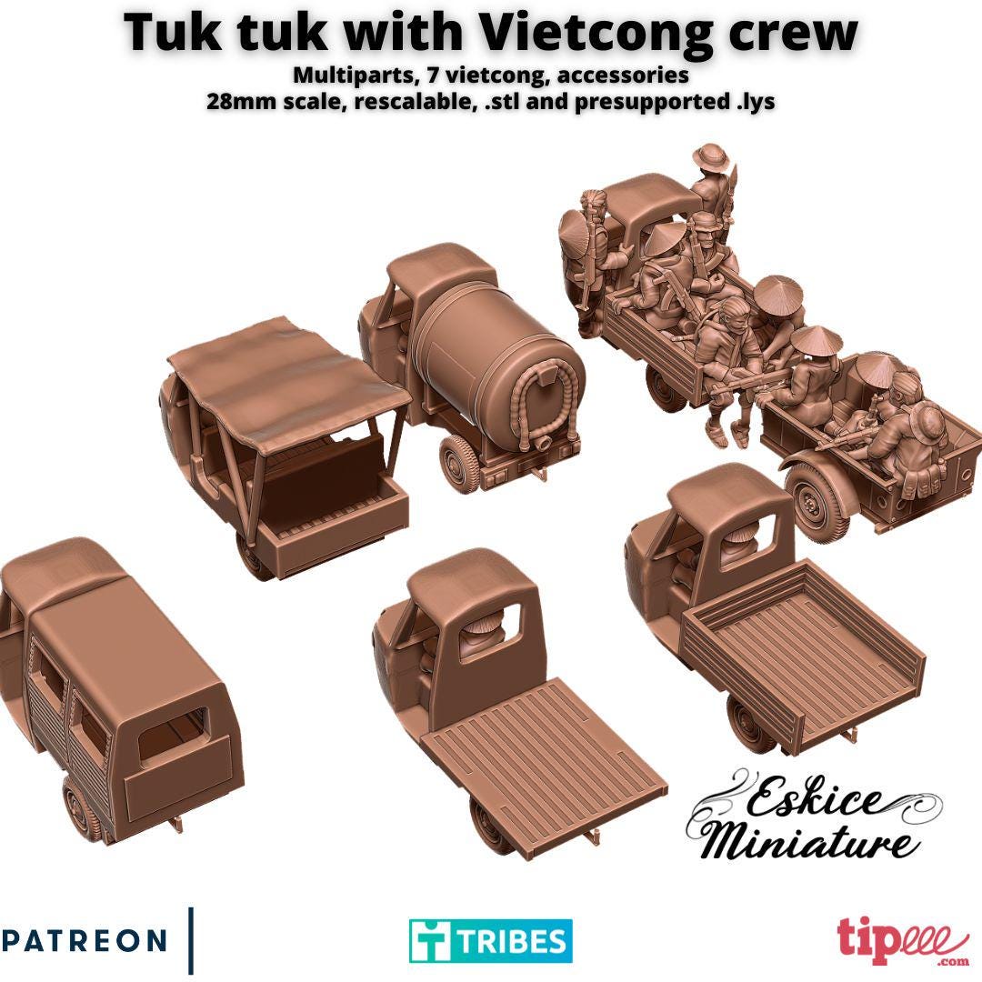 Vietnam War Tuk Tuk with Vietcong crew (Set of 7) Various Scales Historical Wargaming (US tariffs are pre-paid by us)
