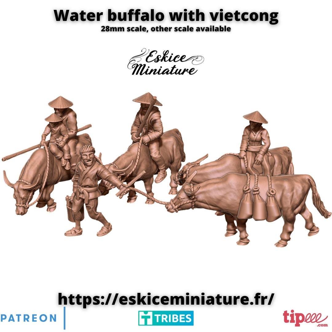 Vietnam War Water Buffalo with Vietcong Soldiers Various Scales Historical Wargaming
