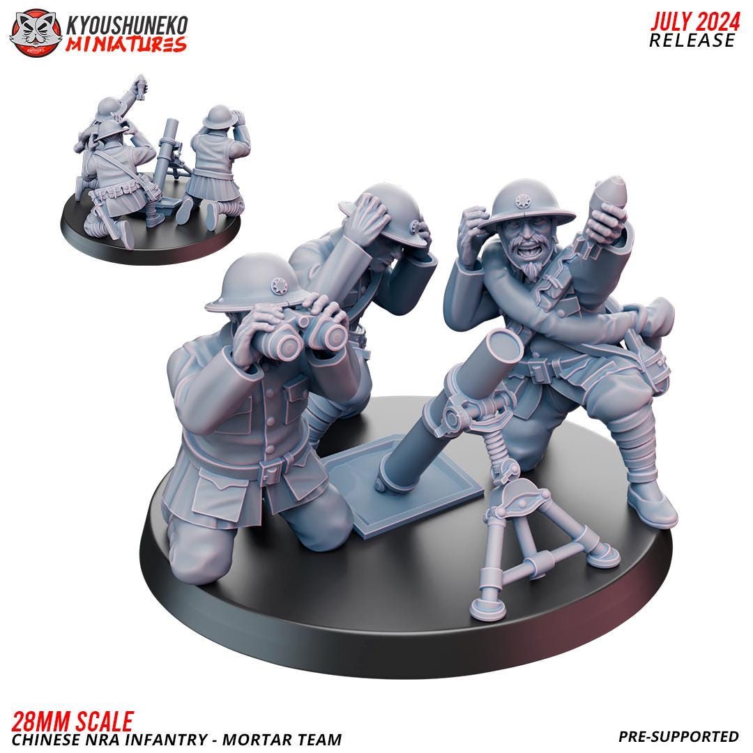 WWII Chinese NRA Mortar Team (3 models) Various Scales Historical Wargaming (US tariffs are pre-paid by us)