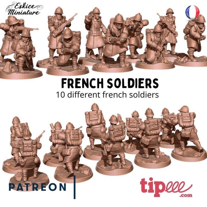 WWII French Infantry Squad (10 models) Various Scales Historical Wargaming