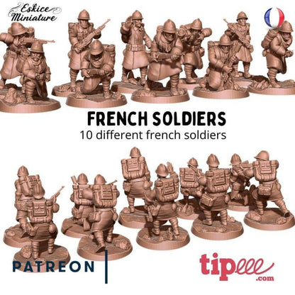WWII French Infantry Squad (10 models) Various Scales Historical Wargaming