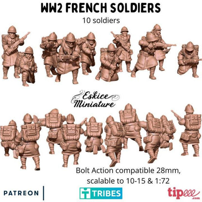 WWII French Infantry Squad (10 models) Various Scales Historical Wargaming