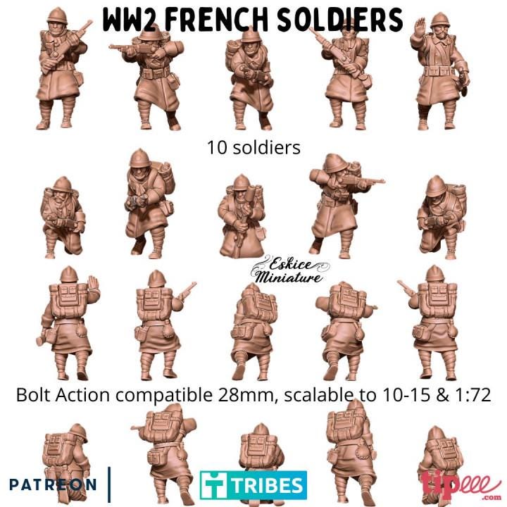 WWII French Infantry Squad (10 models) Various Scales Historical Wargaming
