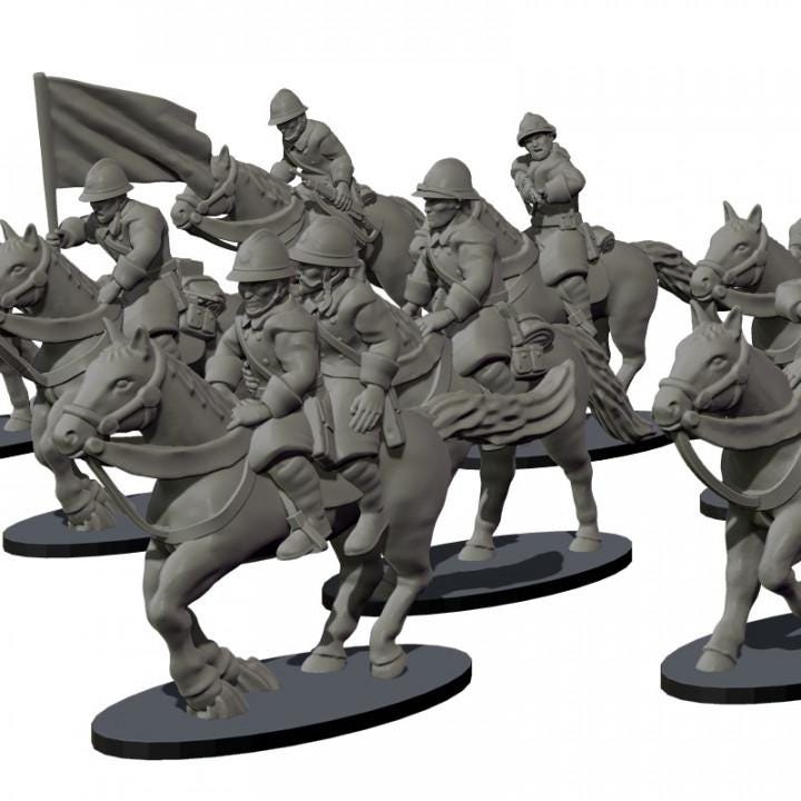 WWII French Cavalry Squad (10 models, dismounted or mounted) Various Scales Historical Wargaming