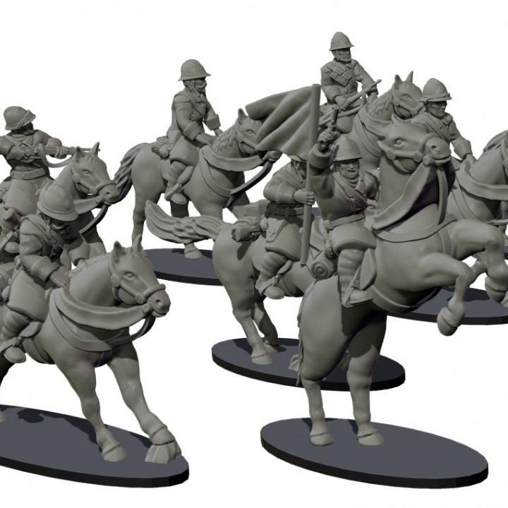 WWII French Cavalry Squad (10 models, dismounted or mounted) Various Scales Historical Wargaming (US tariffs are pre-paid by us)
