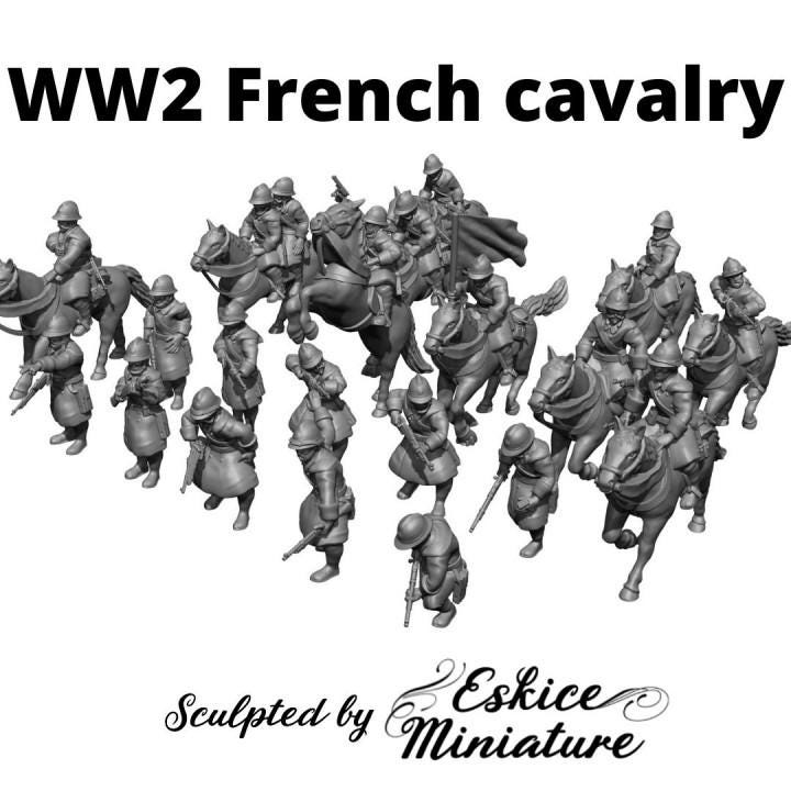 WWII French Cavalry Squad (10 models, dismounted or mounted) Various Scales Historical Wargaming