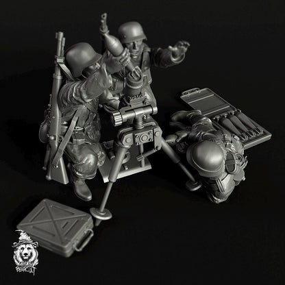 WWII German 8cm GrW 34 Mortar Team with Spotter (4 models) Various Scales Historical Wargaming