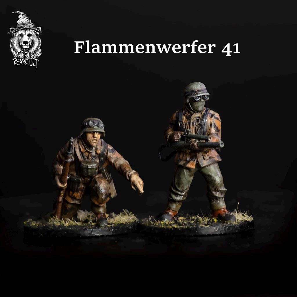 WWII German Assault Pioneers Flamethrower 41 Team (2 models) Various Scales Historical Wargaming (US tariffs are pre-paid by us)