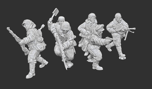WWII Late War German Dismounted Cavalry Attacking with Soviet Weapons (6 models) Various Scales Historical Wargaming
