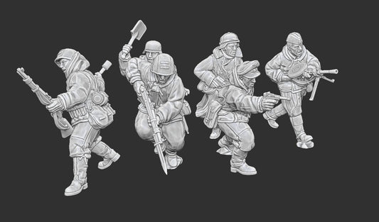 WWII Late War German Dismounted Cavalry Attacking with Soviet Weapons (6 models) Various Scales Historical Wargaming