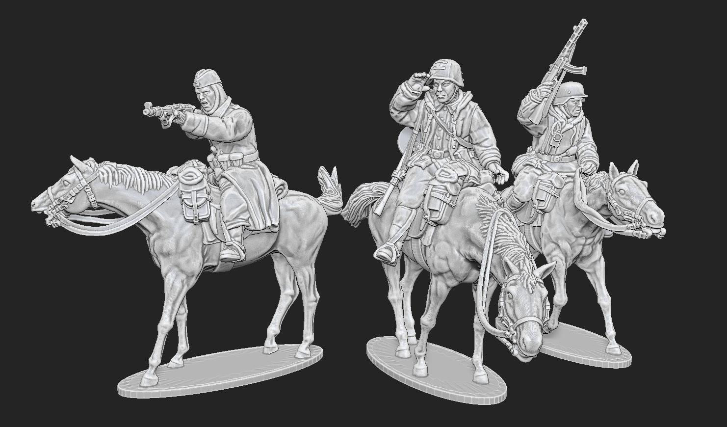 WWII Late War German Cavalry with Trophy Weapons (3 models) Various Scales Historical Wargaming