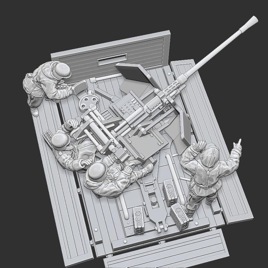 WWII German 3.7cm FlaK on Cargo Platform with Crew Various Scales Historical Wargaming