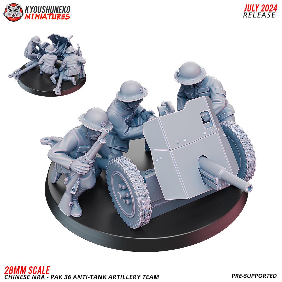 WWII Chinese NRA PAK36 Anti Tank Gun Team (3 models) Various Scales Historical Wargaming