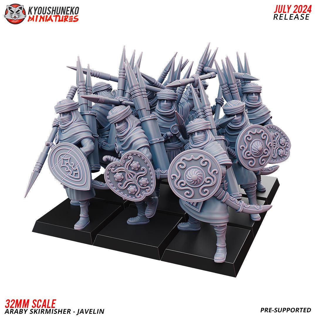 Ancient Arab Skirmisher Unit (10 models) Javelins or Slings Various Scales Historical Wargaming (US tariffs are pre-paid by us)